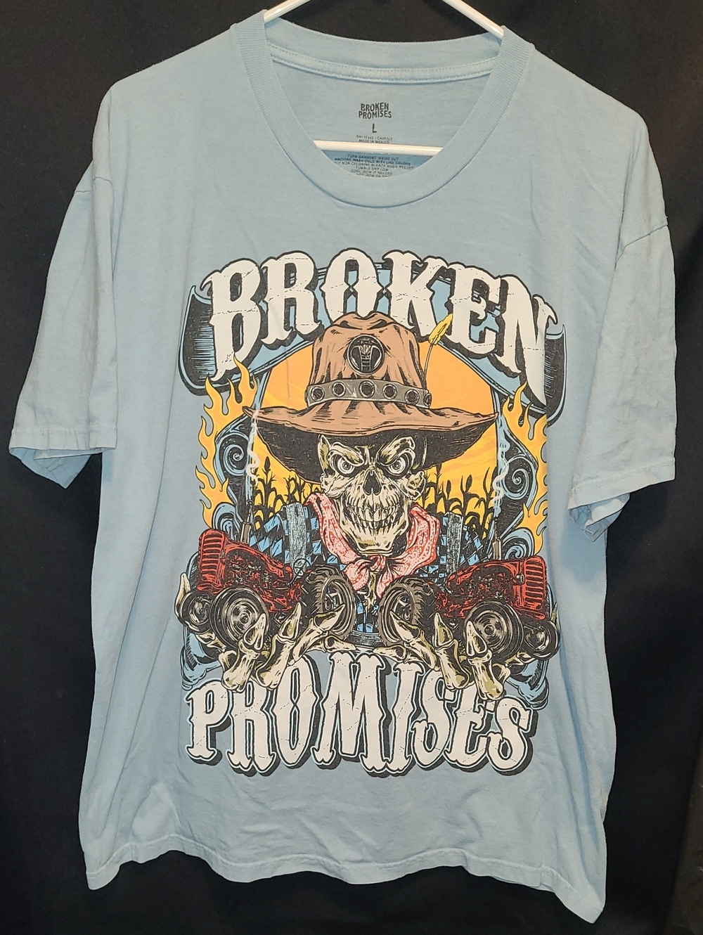 BROKEN PROMISES Light Blue Graphic Tee SIZE LG